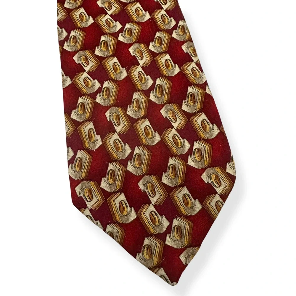 Vtg Ermenegildo Zegna Necktie Tie 100% Silk Red Geometric Abstract Luxury Men OS